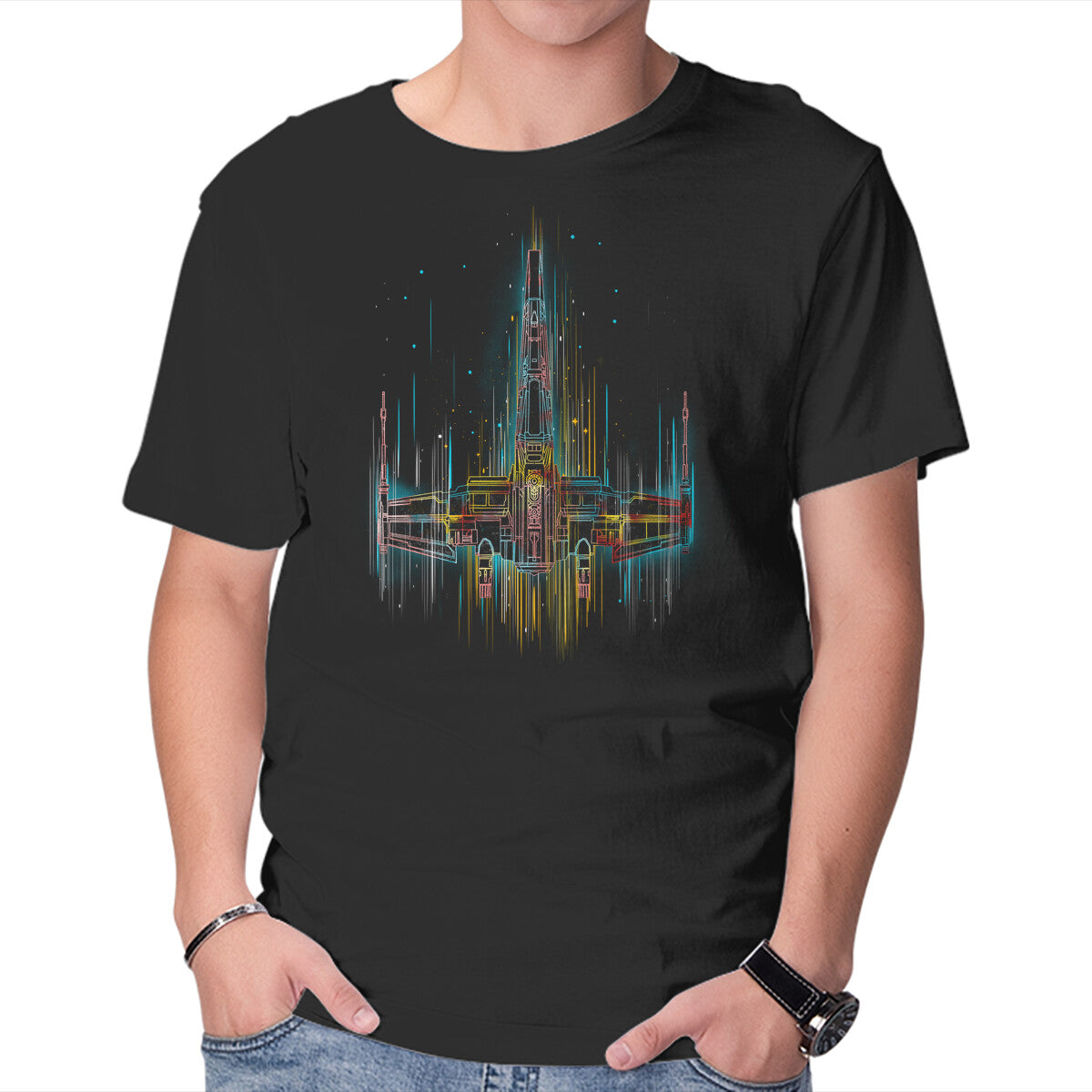 Unisex Crew Neck T-Shirt Neon X-Wing Graphic Short Sleeve Casual Tee M