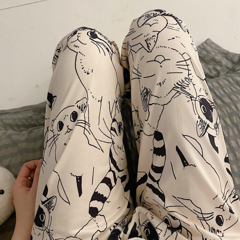 Spring and Summer Women Cartoon Leggings - Loose and Comfortable Pants M белый