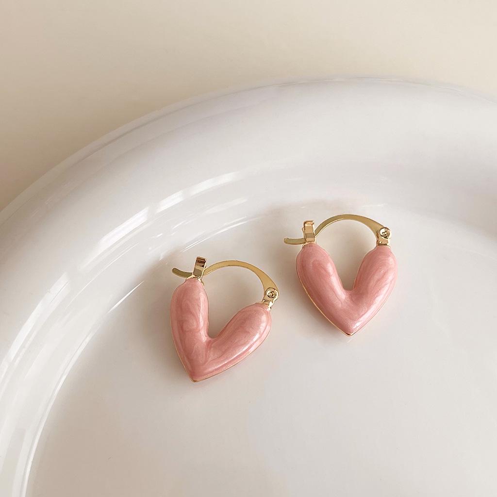 Elegant Heart Drip Oil Flower Stud Earrings for Women