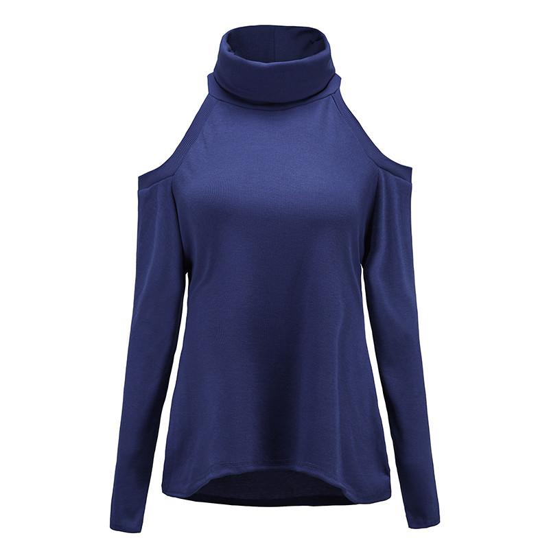 Knit T Shirt For Women With Off Shoulder Design And High Neck Casual Top For Daily Wear