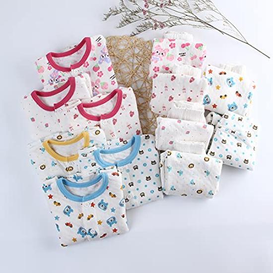 Baby Thick Belly Warmer Top and Bottoms Front Long Bear 90cm Pajamas, Set, Opening, Spring/Autumn/Winter, Sleeves, Boys' All-Over Print, Gift, Print,