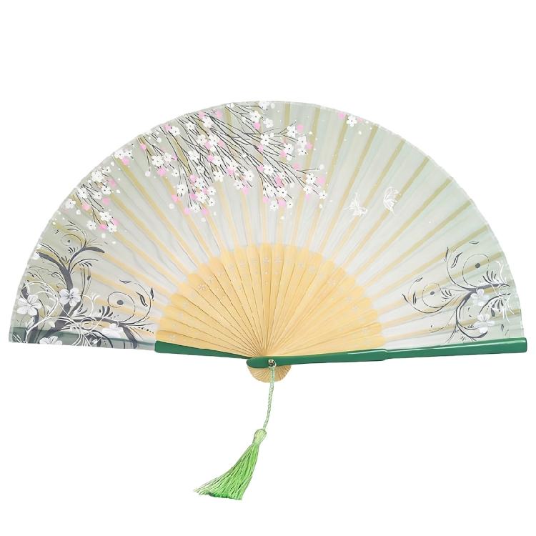 Foldable Bamboos Fan With Flowing Tassels Imitation Silk Handheld Fan For Cooling And Decorative Purposes Holiday Gift
