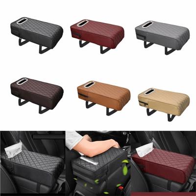 Universal Armrest Box Mat Solid Color PU Leather Car Armrest Cushion Car Decor Car Armrest Box Cover Suvs Auto Trucks Vehicles