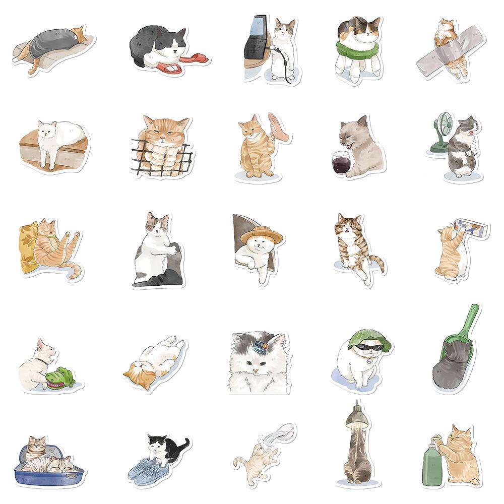 53 Adorable Hand-Painted Waterproof Cat Stickers for Laptops, Notebooks, Water Bottles, and Phones
