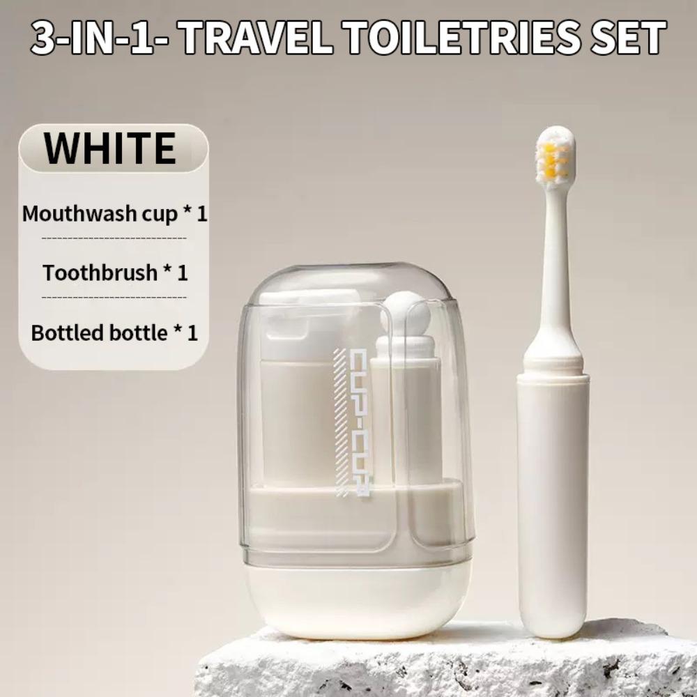 3 in 1 Portable Travel Toothbrush Set  Durable  ABS Plastic Mouthwash Cup for Daily Use