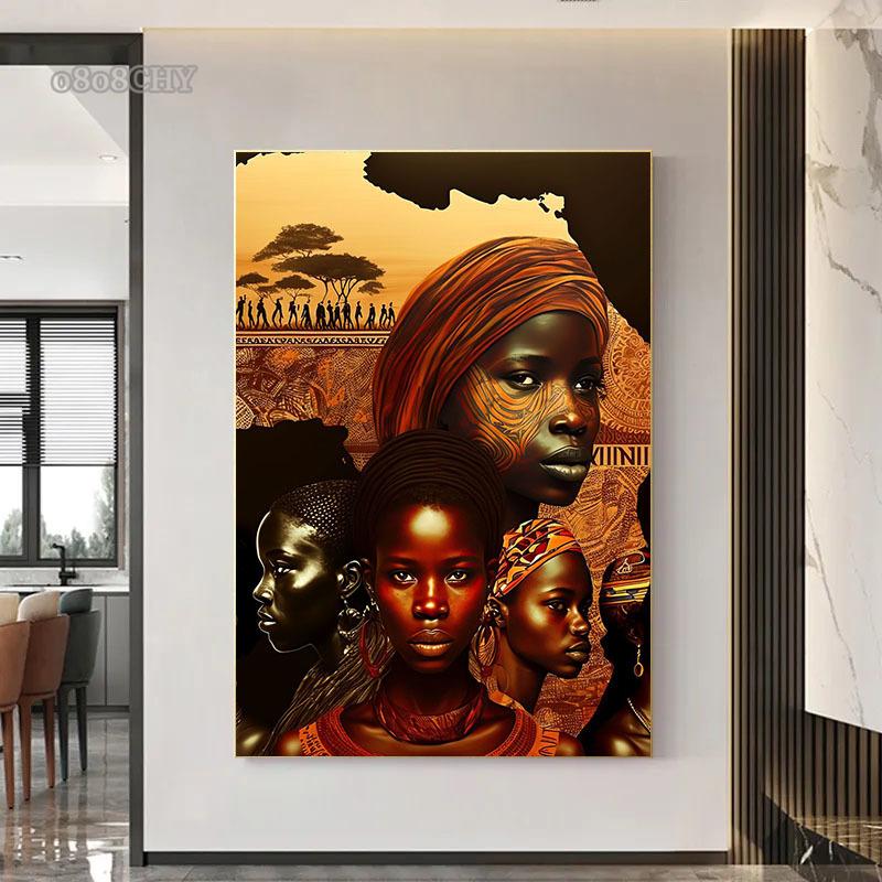 Beautiful African Woman Posters and Prints Canvas Painting Portrait Wall Art Pictures for Living Room Home Decoration No Frame