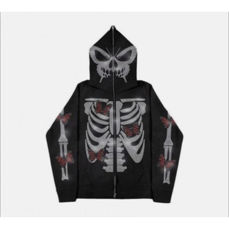 Y2K Style Rhinestone Embellished Oversized Hooded Zip-Up Sweatshirt Women Fall Winter Casual Streetwear