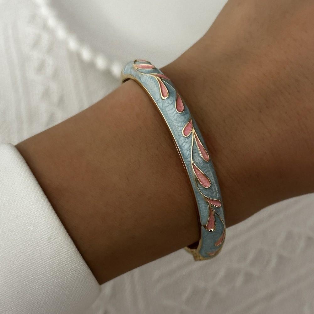 Zircon Floral Bangle Ethnic Style Cloisonne Bangle Retro Enamel Flower Bracelet Jewelry