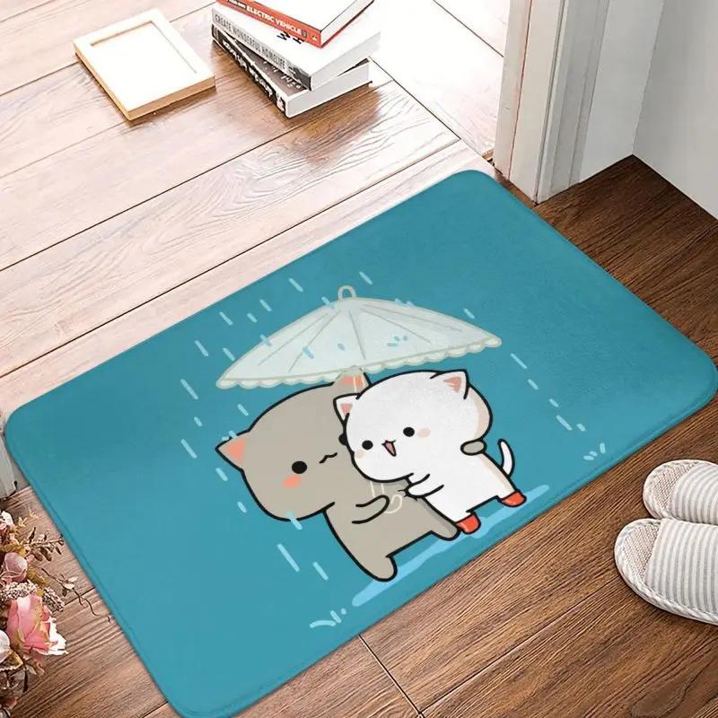 Mochi Cat Peach and Goma Front Door Floor Entrance Mat Interior Kitchen Bathroom   Bedroom Rug Living Room