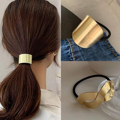 Retro Style Women's Luxury Hair Elastic Band Gold X (Pack of 2)