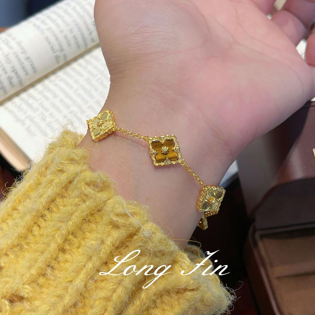 Französische Retro-Fenstergitter, Kleeblatt, Tigerauge-Stein-Set, Herbst- und Winter-Halskette, Armband, Ohrstecker, Antik und Vielseitig