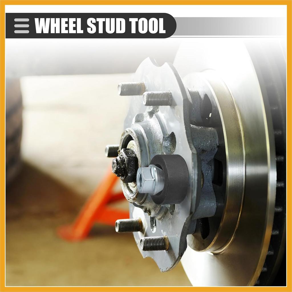 Universal Wheel Stud Installer Tool, Tire Stud Tool, M12x1.25 M12x1.5 M14x1.5, Iron, with 3/4" Hex Wheel Lug Nuts, Silver Tone, 1 Set Replacement