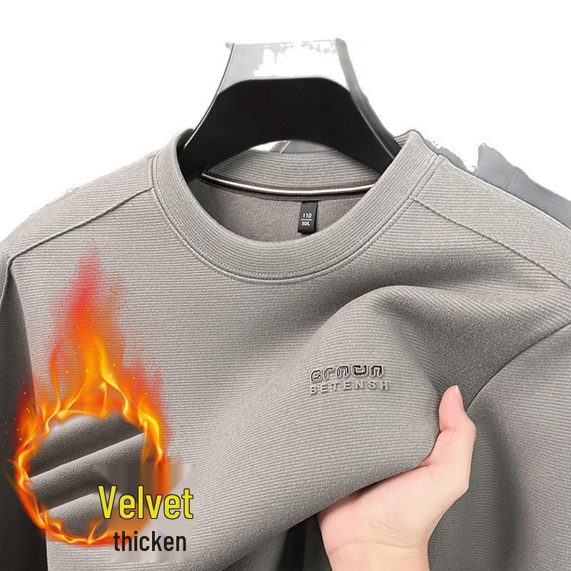 Herren Samtgefüttertes Winter-Sweatshirt - Warm, Langarm, Vielseitig, Einfarbiger Oberteil