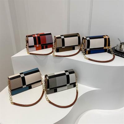 New Simple  Large Capacity Crossbody Contrast Color Plaid Personality Trendy Underarm Shoulder Bag Small Square Bag