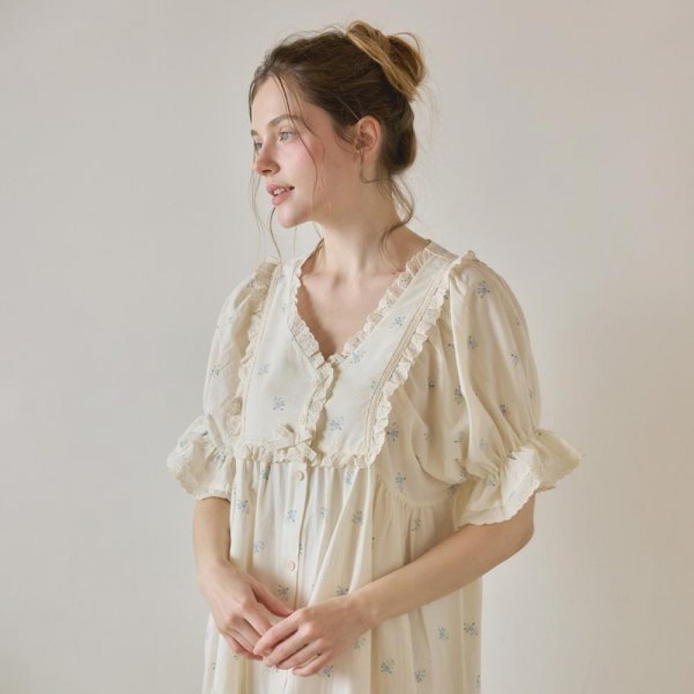 Lunaluz Women Demari Cotton Short SleeVe V Neck Dress Pajamas