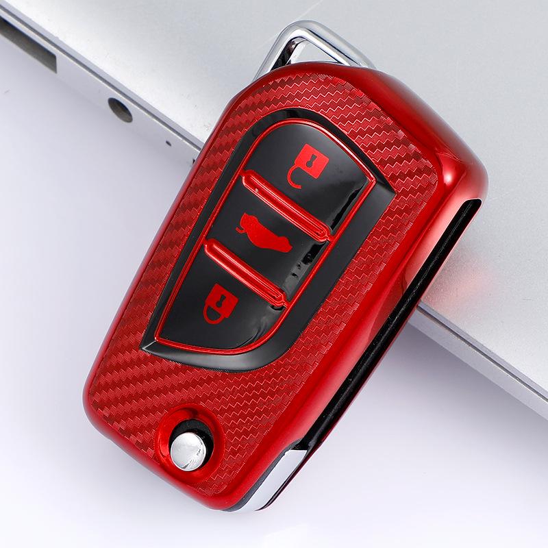TPU kolfiber nyckelfodral för Toyota Corolla - Vikbart helomslutande skyddsskal med spänne