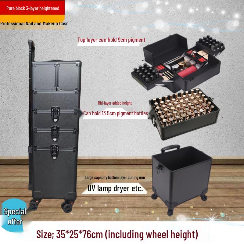 Lockable Multi-Layer Makeup Trolley Case for Nail Art & Beauty