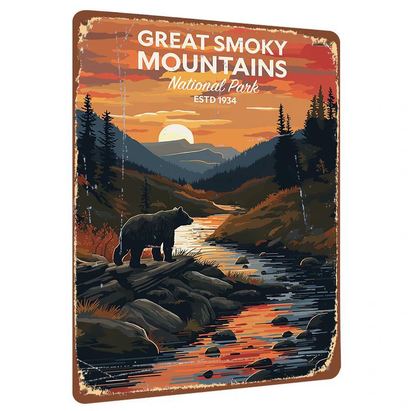 Great Smoky Mountains National Park Vintage Metal Wall Art Sunset Bear River Landscape Decor 20X30CM