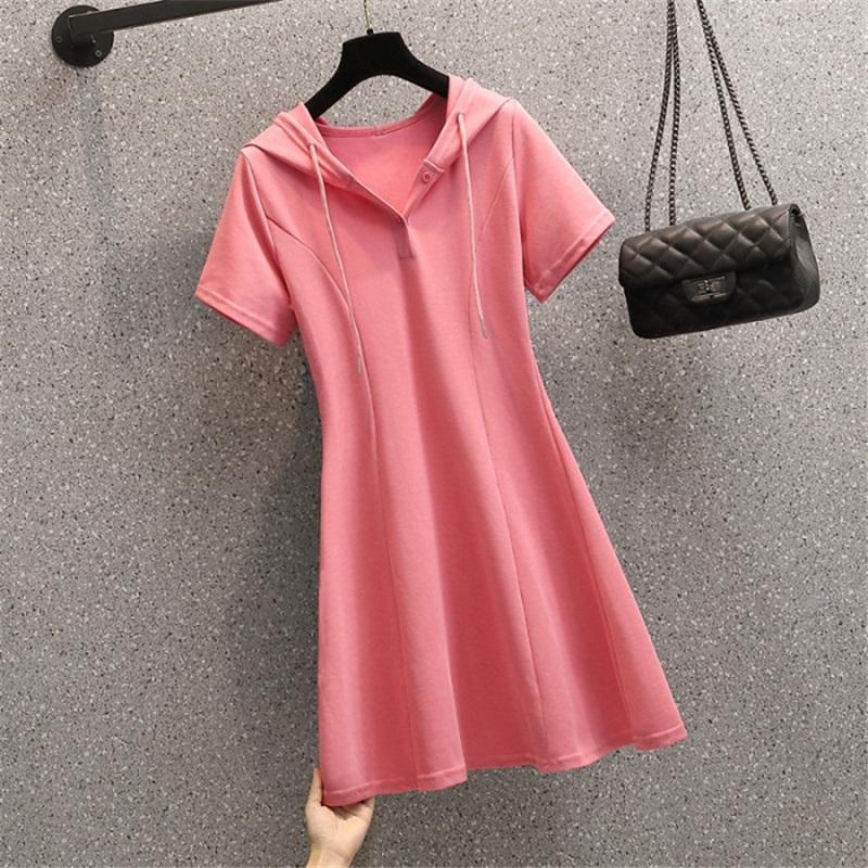 Women's Summer Hooded Dress Short Sleeve A-Line Casual Sports Dress