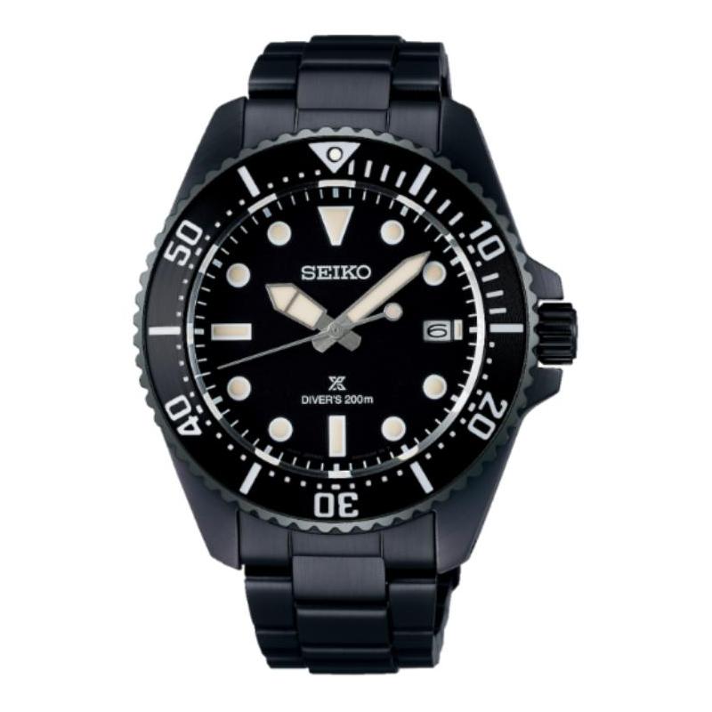 SEIKO 200m waterproof solar Quartz Steel Strap men s watch black dial SBDJ065 чёрный