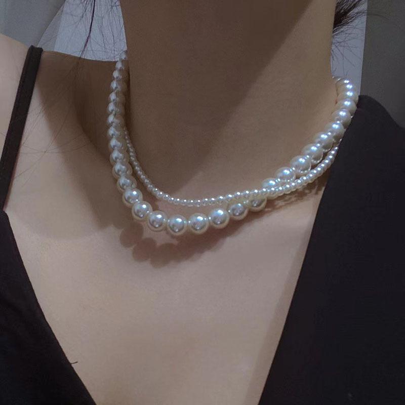 Vintage Court Style Baroque Pearls Stacked Necklace Versatile Hong Kong Style In Neck Chain Collar Female Tide Collarbone Chain