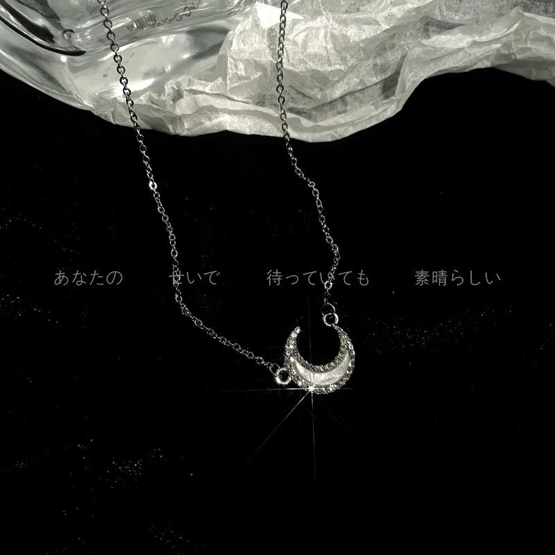 Super fairy zircon moon necklace ins design super flash collarbone chain woman