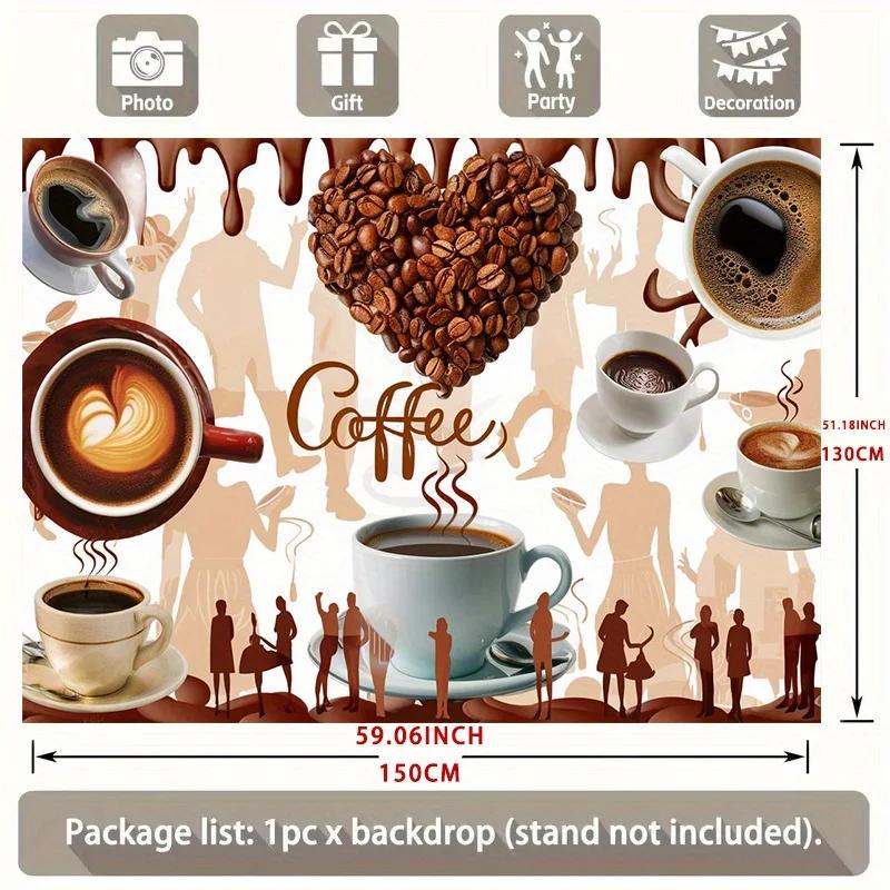 A Party Banner with a Chocolate Color Background and Featuring Coffee Beans Made of Polyester Material.