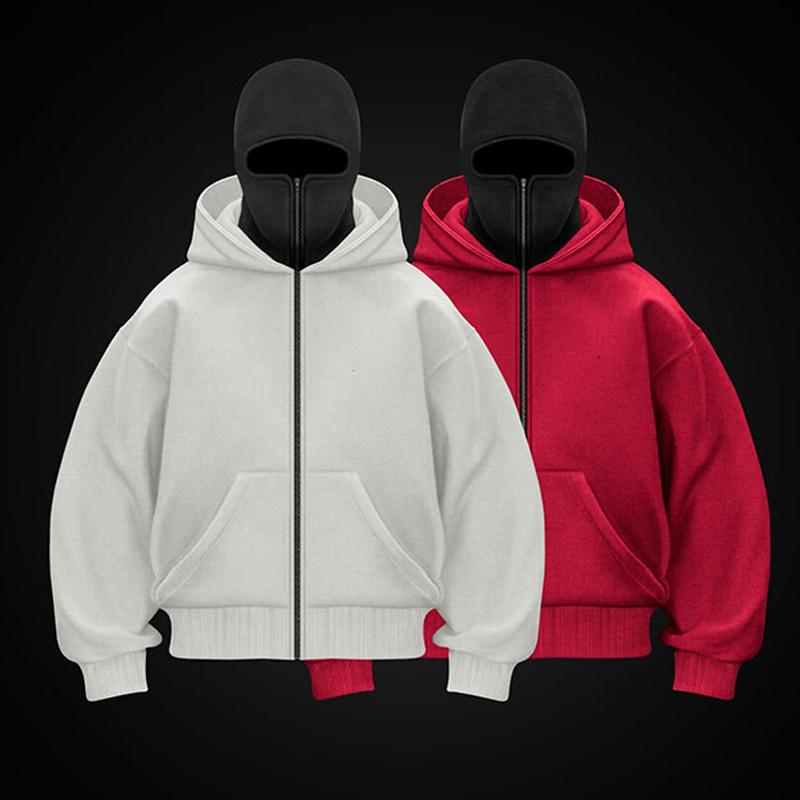 Y2K Gothic Harajuku Double Hat Design Sportswear Winter Windproof Hoodie