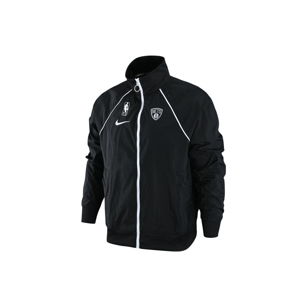 Nike Brooklyn Nets Logo Print Zip-Up Stand Collar Jacket Men Jacket Black DH9118-010