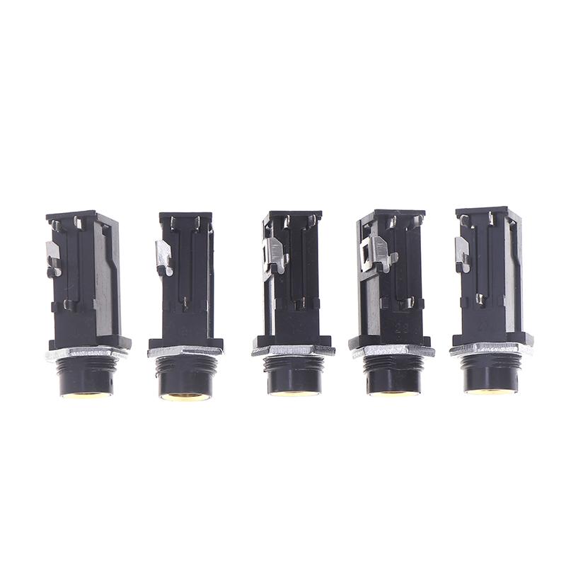 

5Pcs Diy 6.35/6.5Mm Jack Gold Plated 4P Stereo Dual Channel Microphone Socket Chassis Audio Adapter Nut Straight Jack Connector