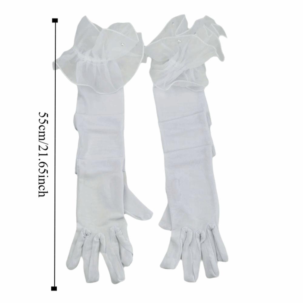 Elastic Women Long Mittens Wedding Dress Bridal Mesh Gloves Solid Lace Sleeves Gloves  Christmas