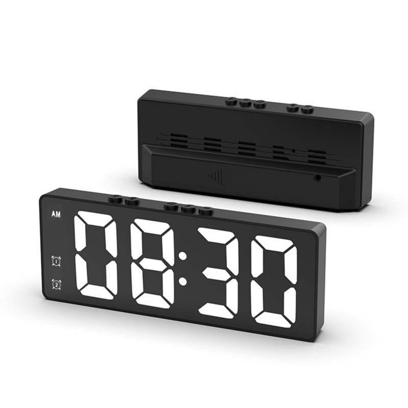 Voice Control Digital Alarm Clock Temperature Date Dual Alarm Snooze Mute Table Clock 12/24H Bedside Mirror LED Clock