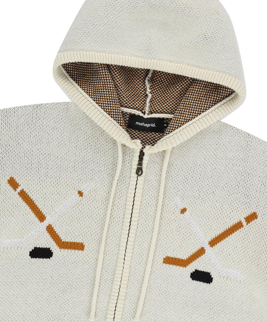 MAHAGRID Hockey Knit Zip-Up Hoodie Ivory(Mg2Efmk693A)