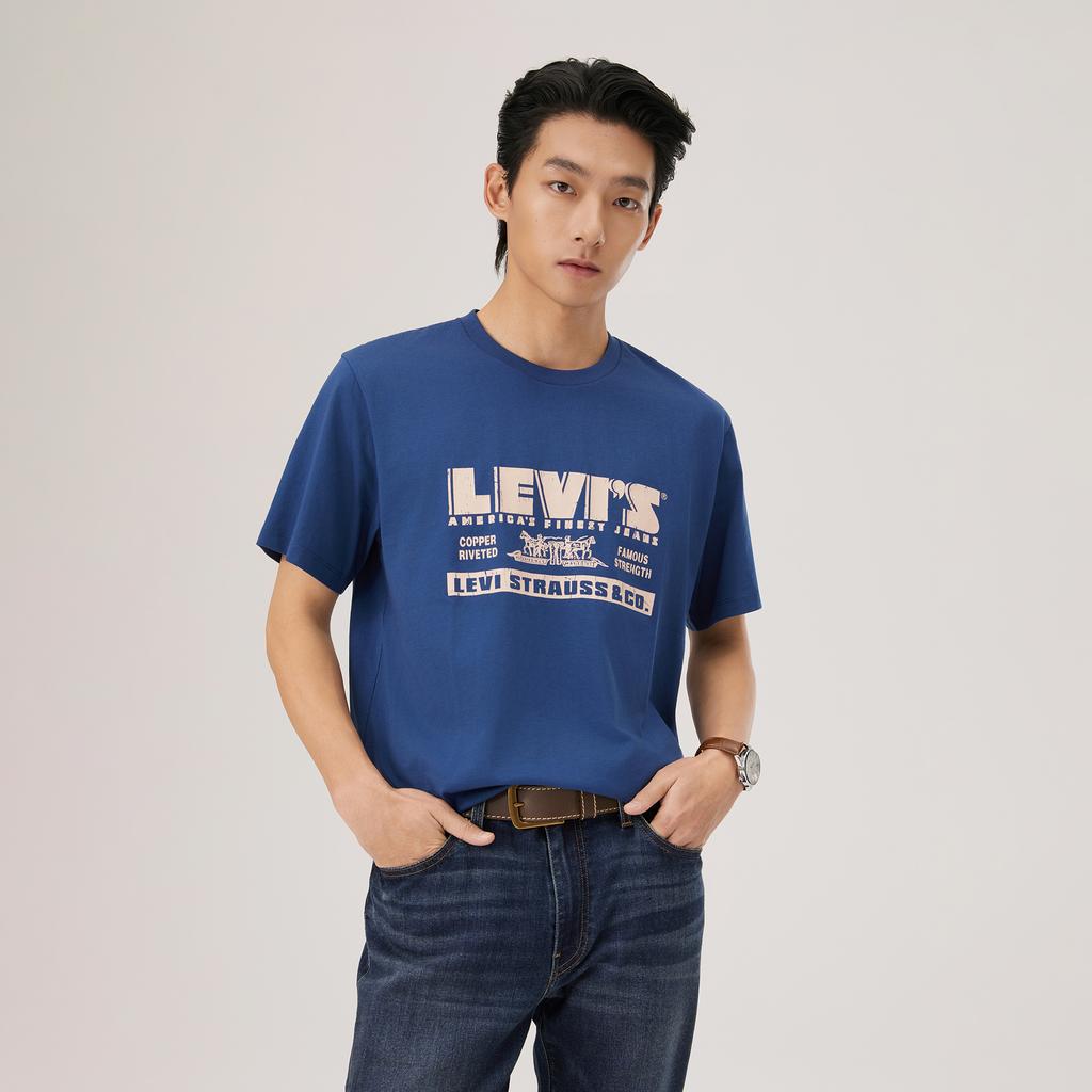 Levis Standard American Vintage Casual Double Horse Logo Short Sleeve Pullover T-Shirt Unisex Tops 006WW-0000