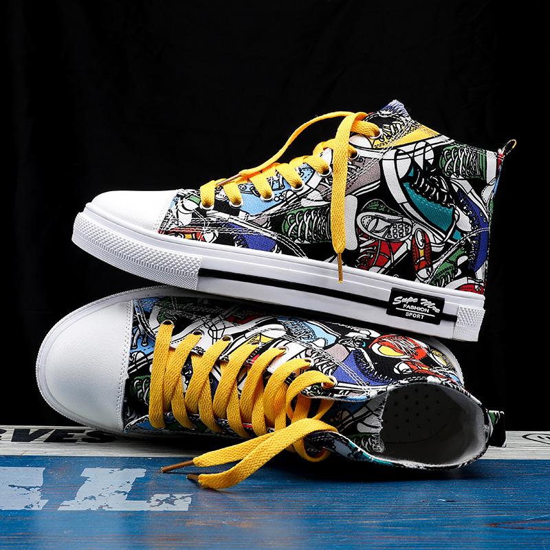 Men 's Graffiti Canvas Shoes Street Art Graffiti High Top Sneakers Casual Custom Made Shoes Customize Shoe Children and Adults