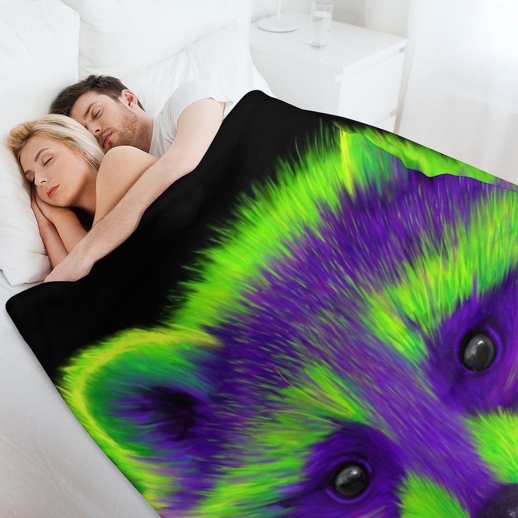 Purple and Green Raccoon Throw Blanket Soft Plush Plaid Christmas Gifts Christmas Decoration Thins Blankets