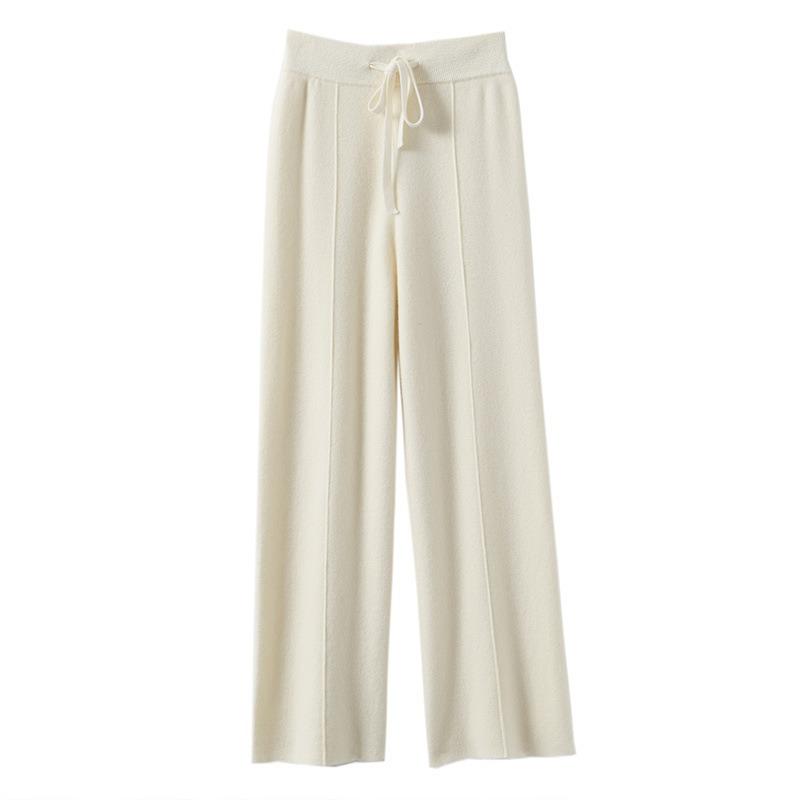 

Autumn and winter new Korean version women s high-waisted warm knitted wide-leg straight-leg pants women s solid-color loose wide-leg pants S молочный белый