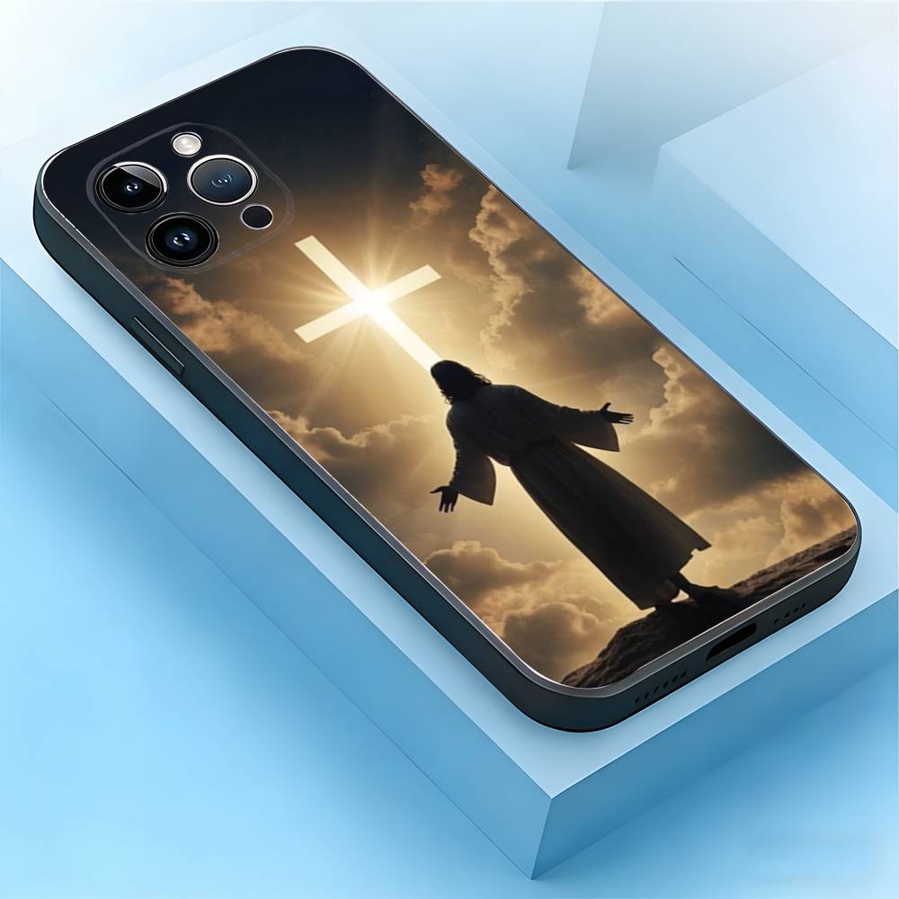 

God Jesus Pray Stickers Phone Case For iPhone 17,16,15,14,13,12,11,Air,XR,Pro,Max,Plus,mini,SE Silicone Black Cover iPhone17promax