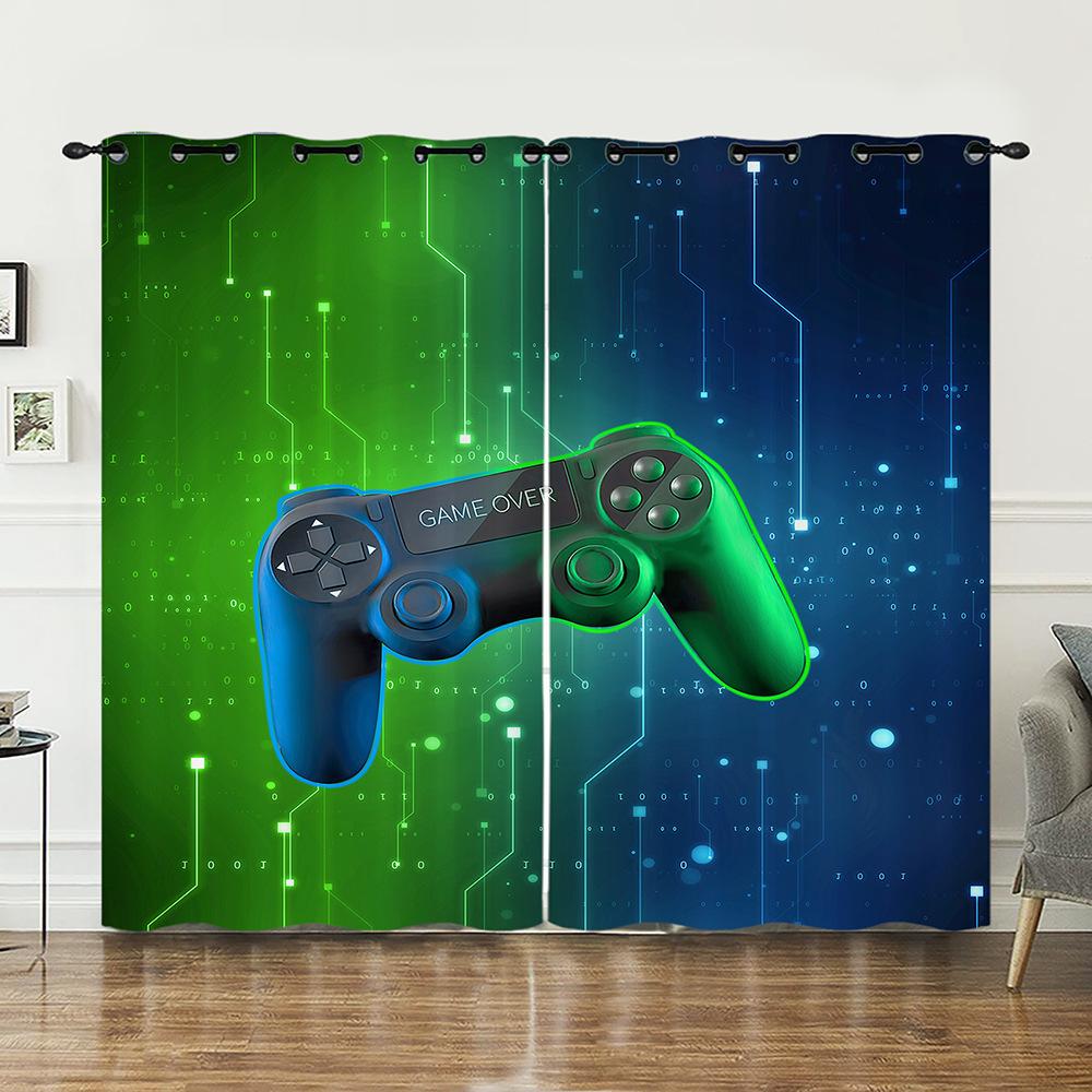 Curtain Gamepad Gradual Change 3D Digital Printing Blackout Curtain Punching
