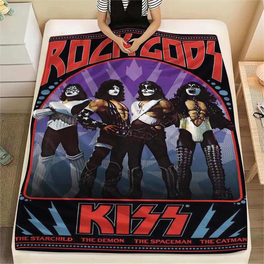 KISS rock band printing Flannel Blanket Bedroom Sofa Camping Warm blanket Gifts for family and friends-MJ002