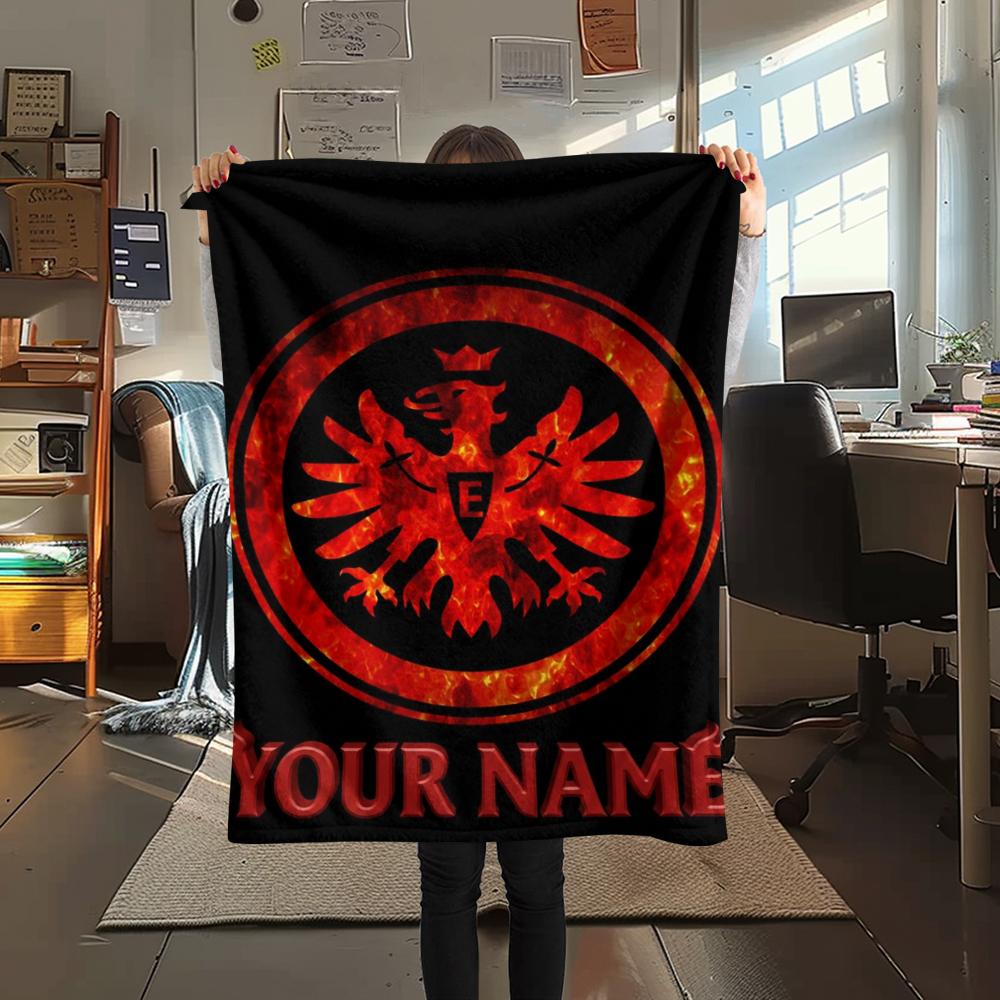 1PC Custom Name frankfurt football Patterned Flannel Blanket Suitable For All Seasons for Home Decor Warmth and Comfort Gifts Holiday Present_xia