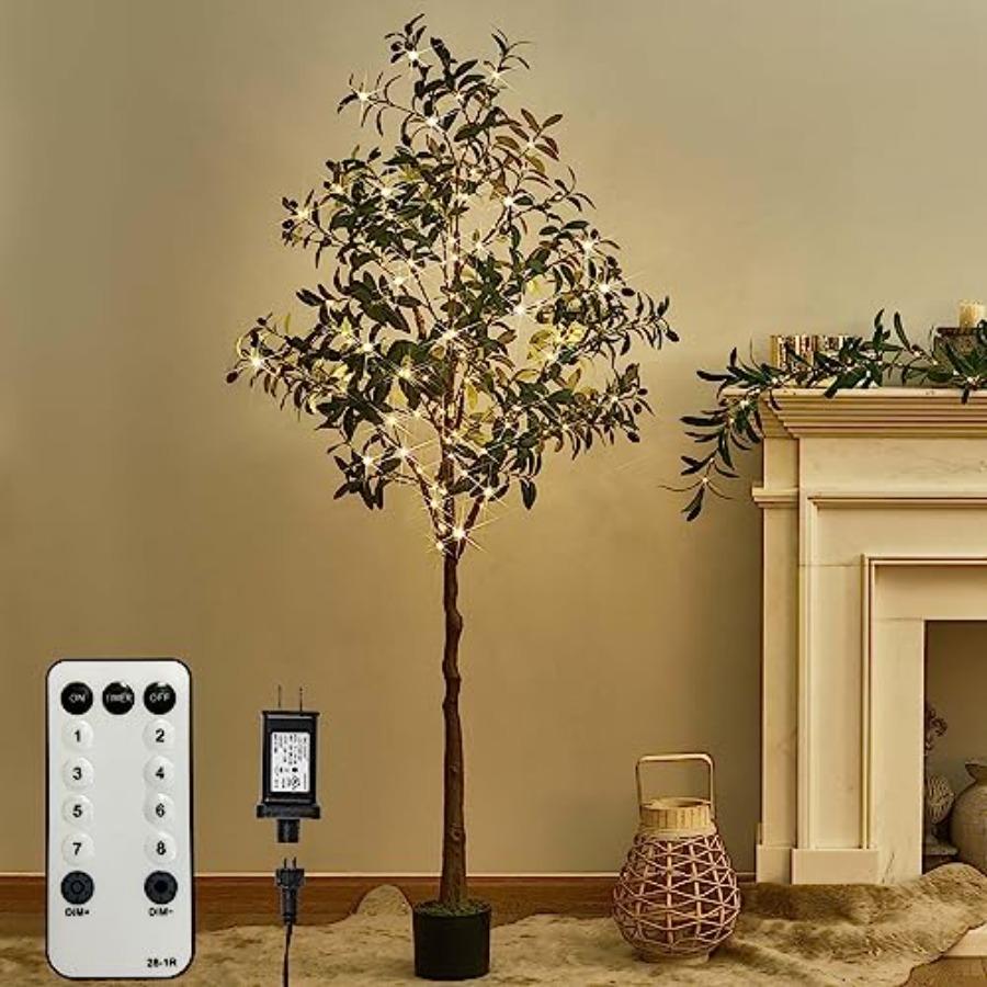 

6FT Artificial Olive Tree with 300 Fairy Lights Timer and Dimmer for Indoor Outdoor Home Office Room Decoration Green Lighted T теплый белый