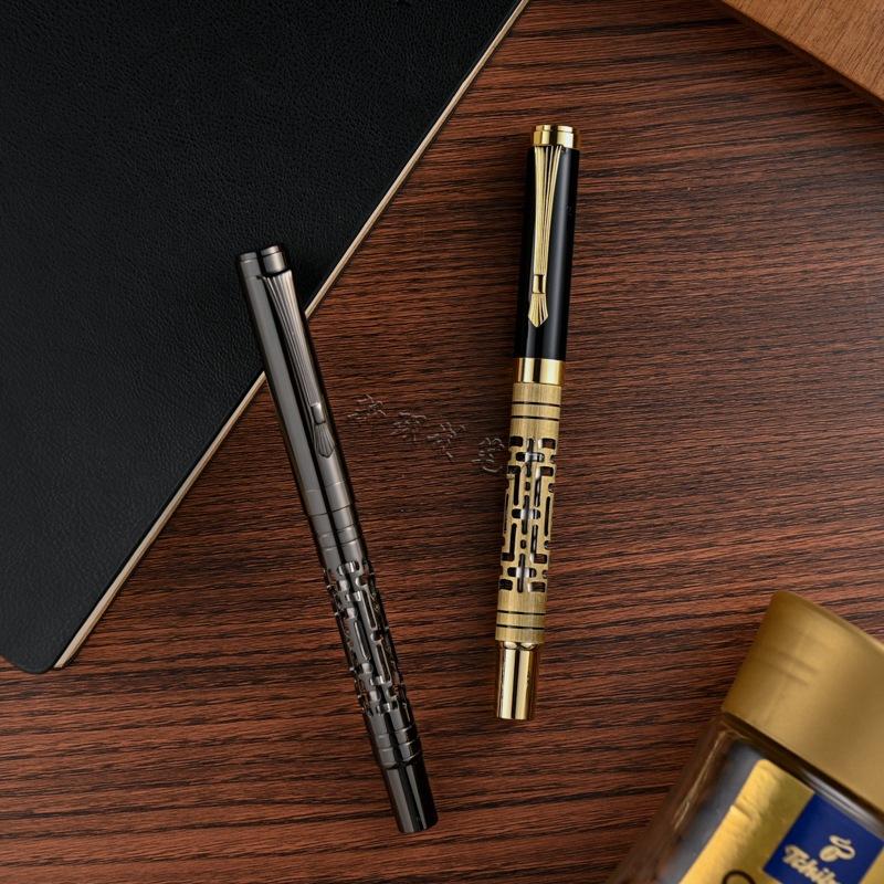 Retro Hollow Engraved Orb Pen Electroplating Gun Gray Metal Pen Bronze Business Gift Signature Pen Neutral Pen
