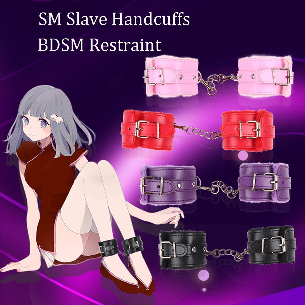SM Cosplay Handcuffs  Restraint Sex Toy Fluffy Pu Leather Handcuffs Ankle Chains For Women  Couple Adult Accessories