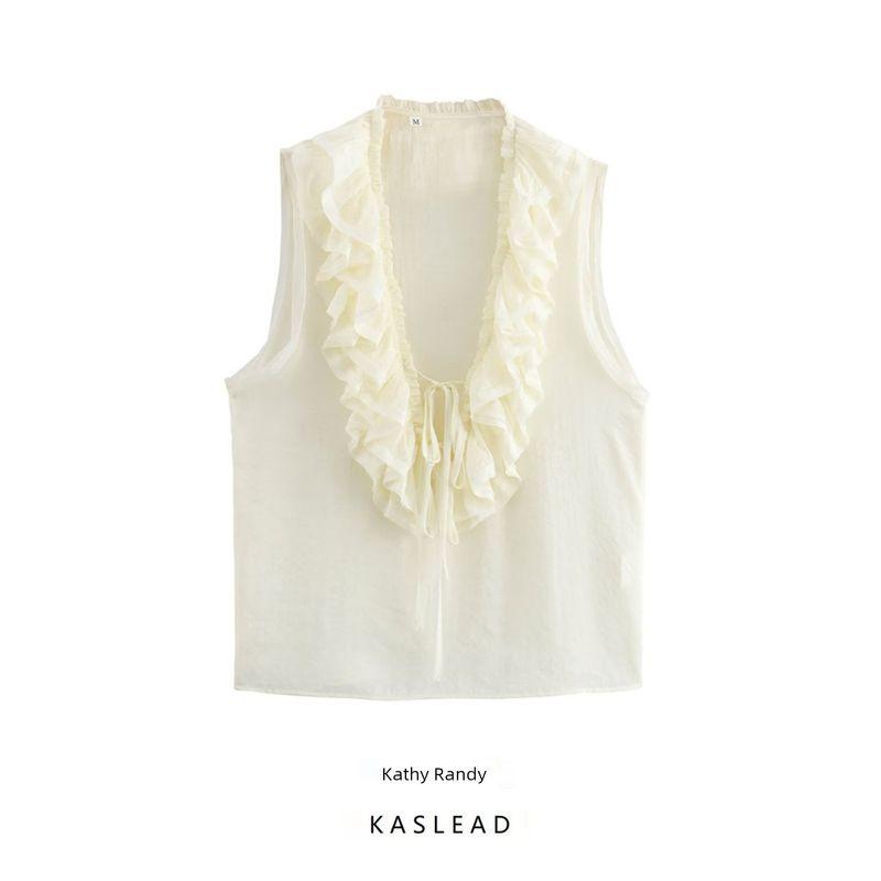 Kaslead New Arrival Women's Clothing Fashion Style Fashion Minimalist All-Matching Sleeveless V-neck Shirt 3324505