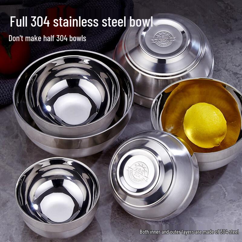 304 Stainless Steel Double-Layer Anti-Scald Rice & Soup Bowls (10-Pack)