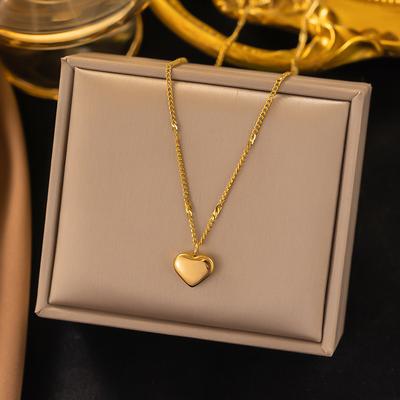 Punk Gold Color Heart Pendant Necklace for Women Stainless Steel OT Buckle Beaded Neck Chain Choker Y2K Accessories