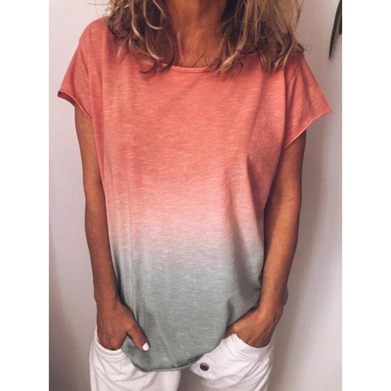 Sommerliche lässige Damen-T-Shirts mit Farbverlaufdruck, Kurzarm, Rundhalsausschnitt, Damen Streetwear, übergroßer Outdoor-Pullover