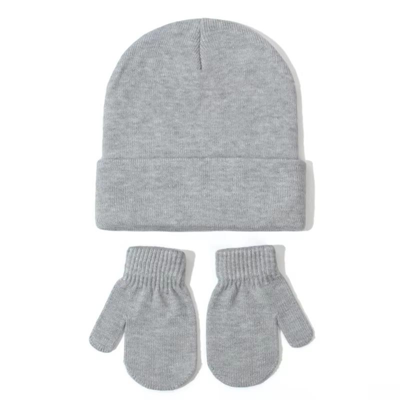 Autumn Winter Boys Girls Knitted Hat Glove Set Fashion Joker Solid Color Thick Soft Warm Wool Hooded Party Photography Props