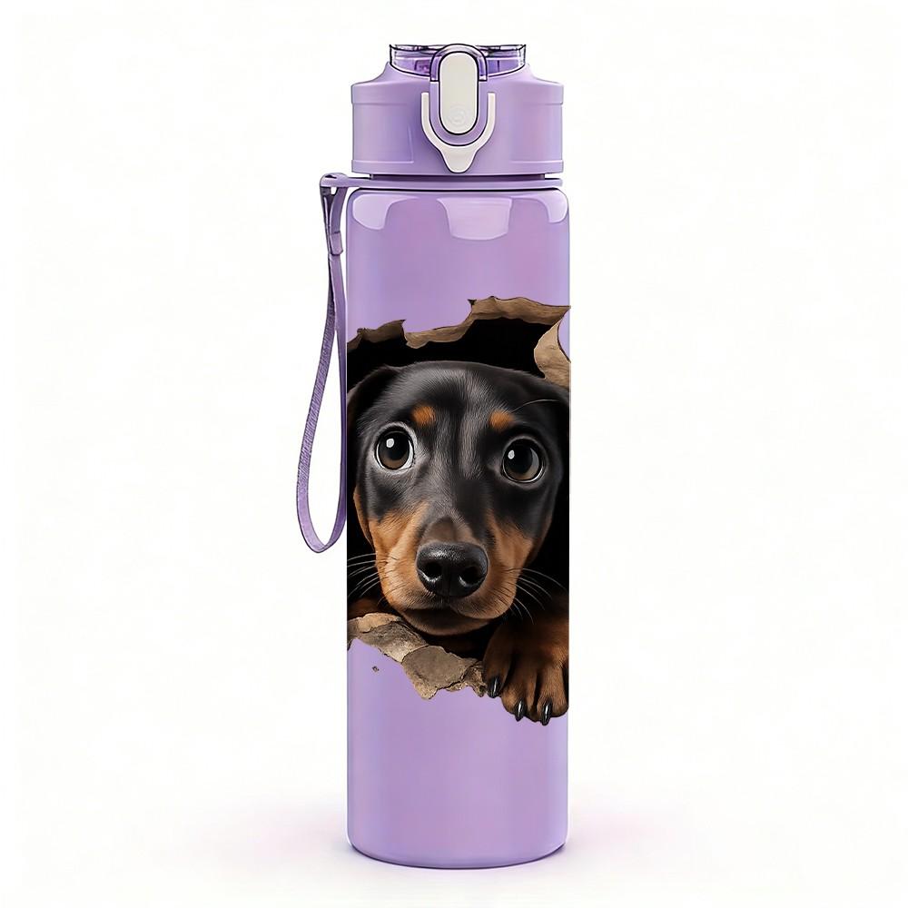 1PC Long Body Dachshund Dog Pet Print 750ml Color Plastic Sports Water Bottle Leakproof Flip Straw Lid Suitable for Sports Office Home Use